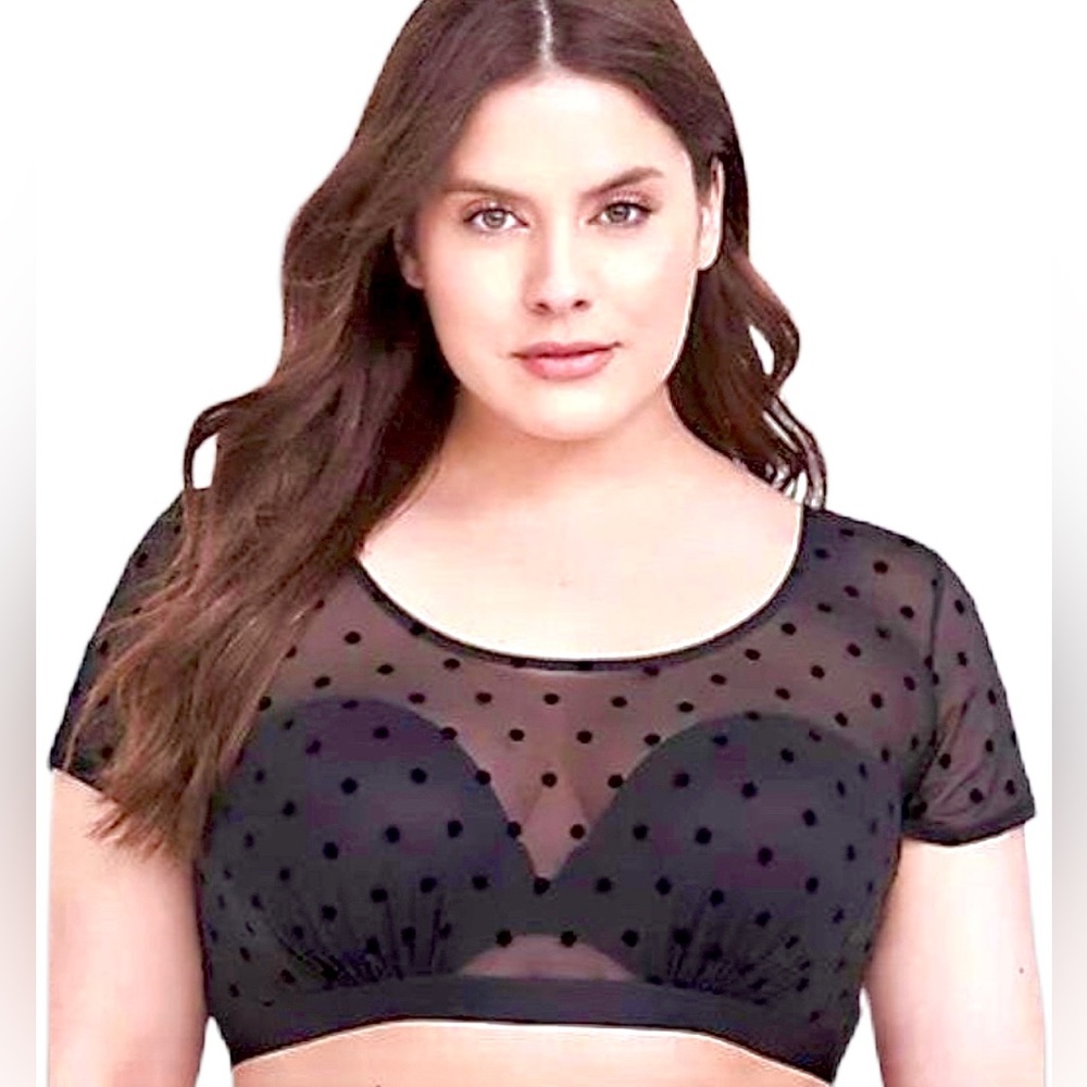 TORRID CURVE Black “ under it all “ sheer Swiss Dot short sleeve crop top